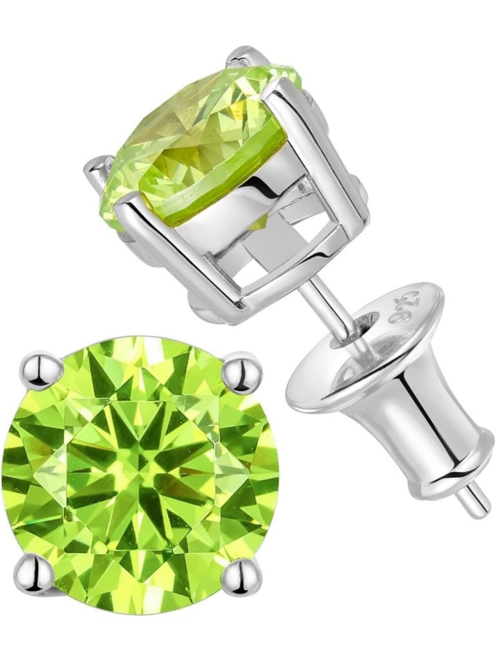 Sterling Silver Birthstone Stud Earrings, 4-Prong Set, Round Cut, Various Sizes